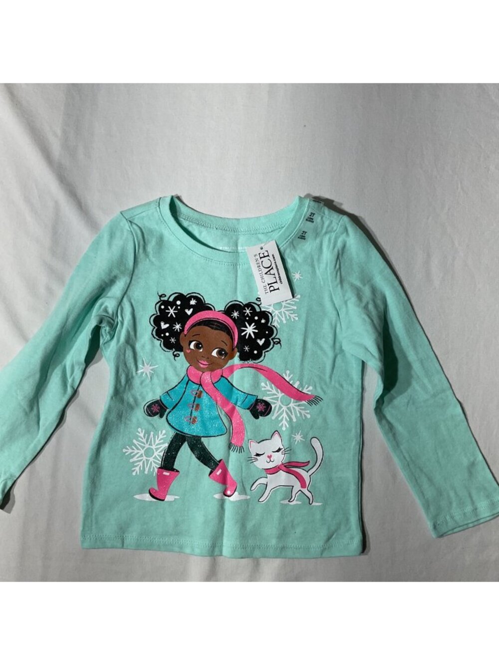 The Childrens Place Girls Aqua Long Sleeve Graphic Tee 2T